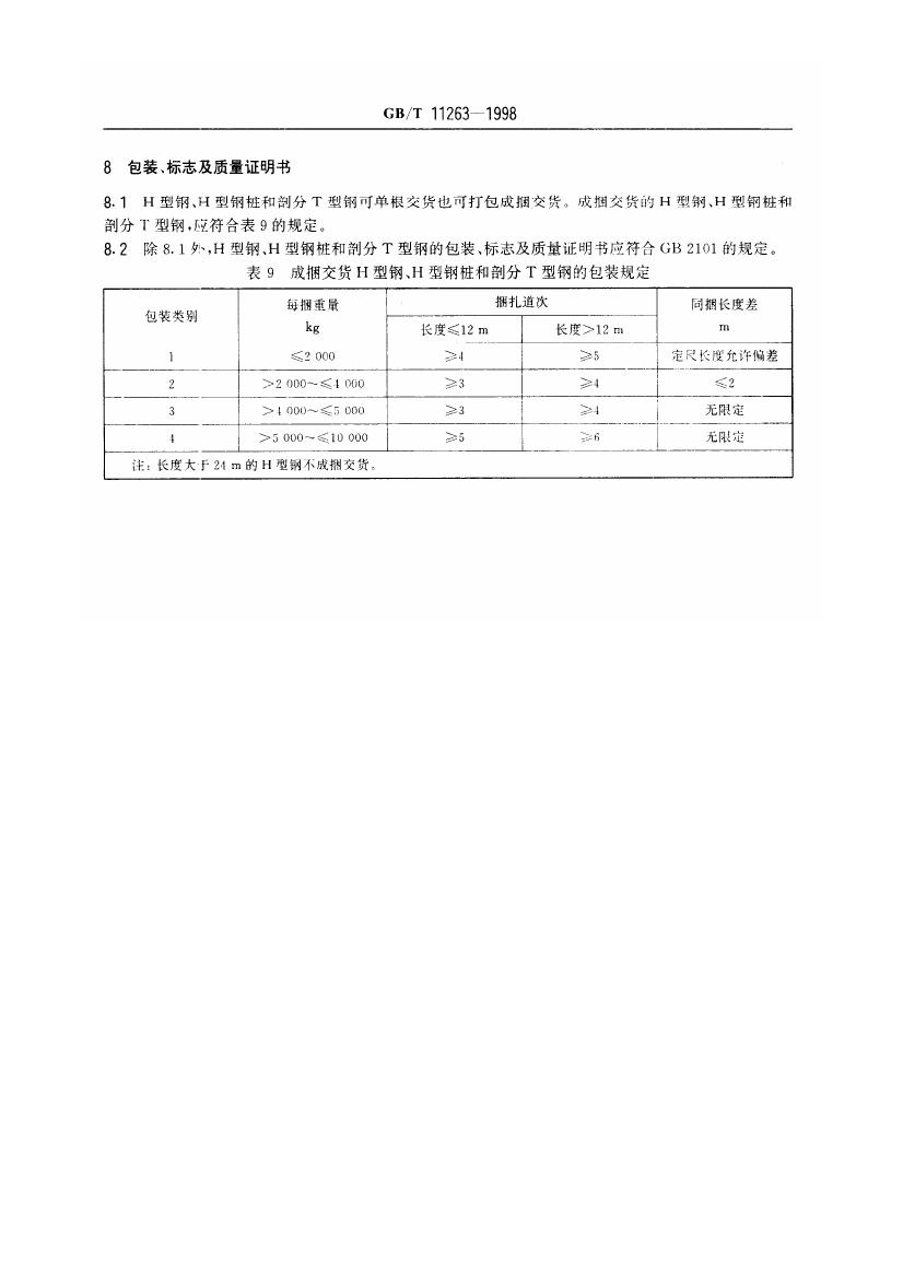 热轧H型钢和部分T型钢 国标 GBT 11263-19980014