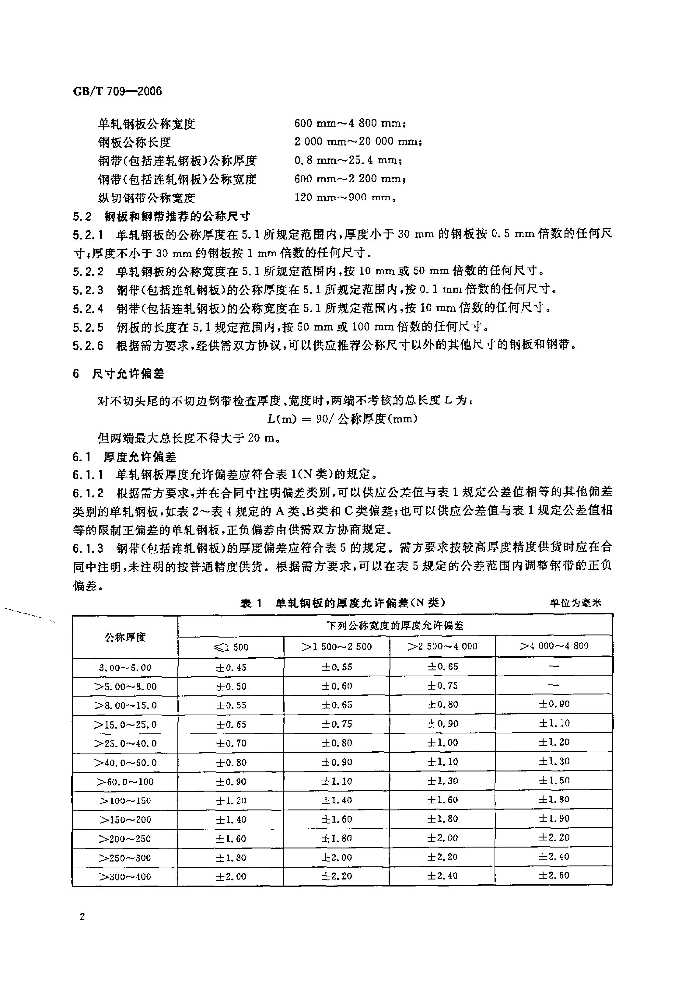 热轧钢板和钢带的尺寸、外形、重量及允许偏差 国标 GBT 709-2006 代替GBT 709-19880003