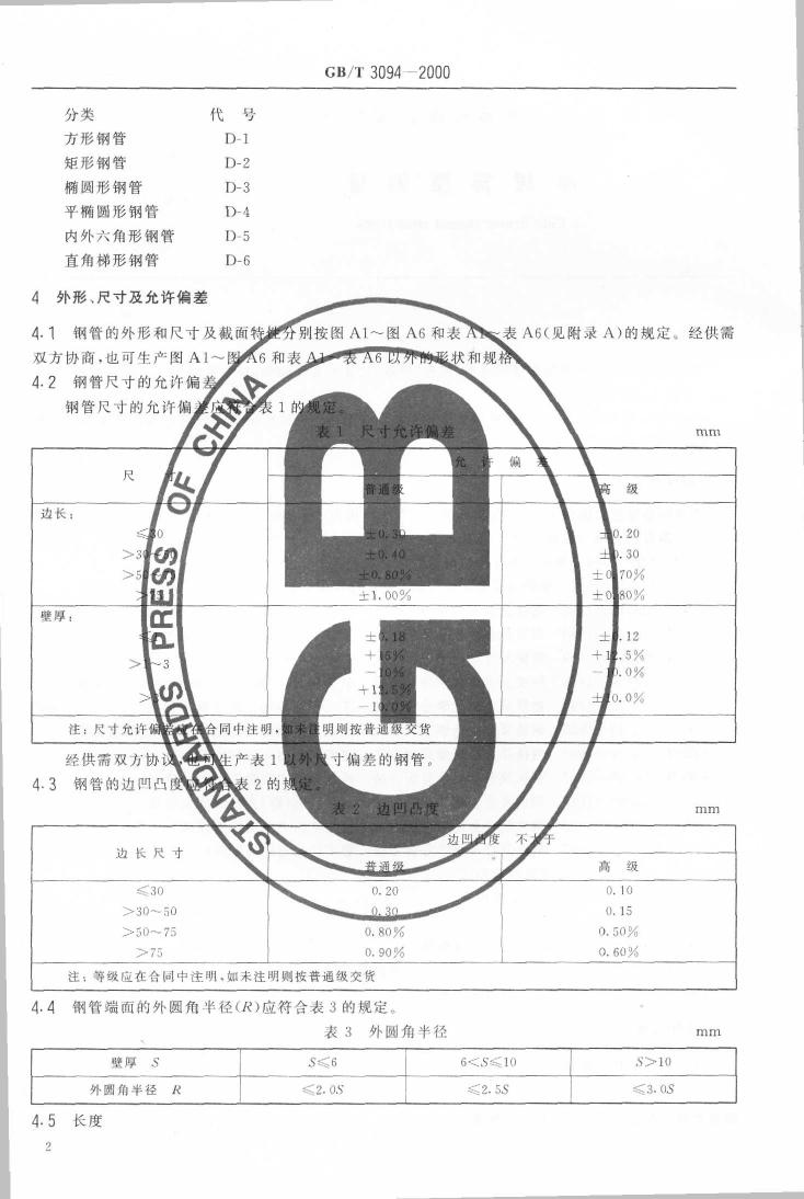 冷拔异型钢管 国标 GBT 3094-20000003